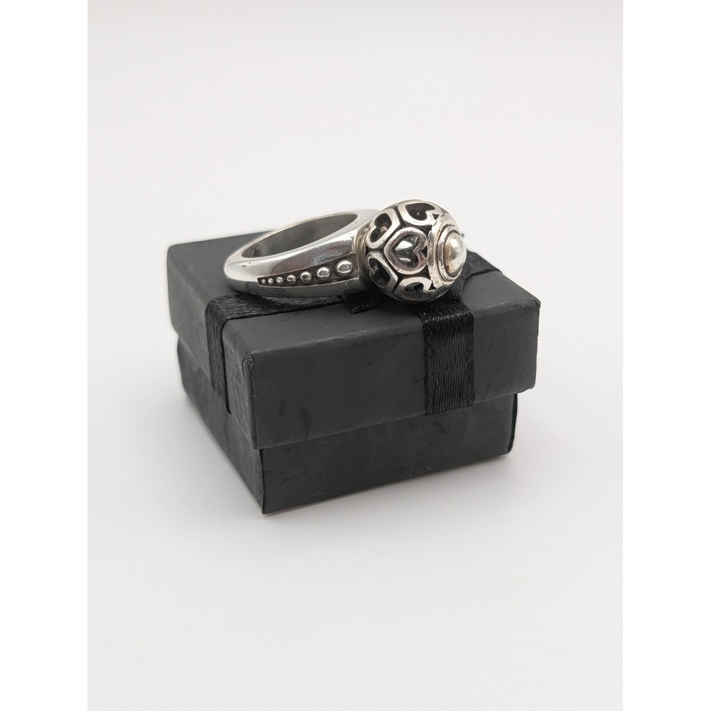 Brighton Silver Tone Swivel Heart Filigree Orb Statement Ring Size 6.5 with Box